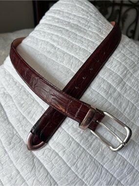 Martin Dingman Alligator Grain  Leather Brown Belt Silver Tone Buckle Size 36